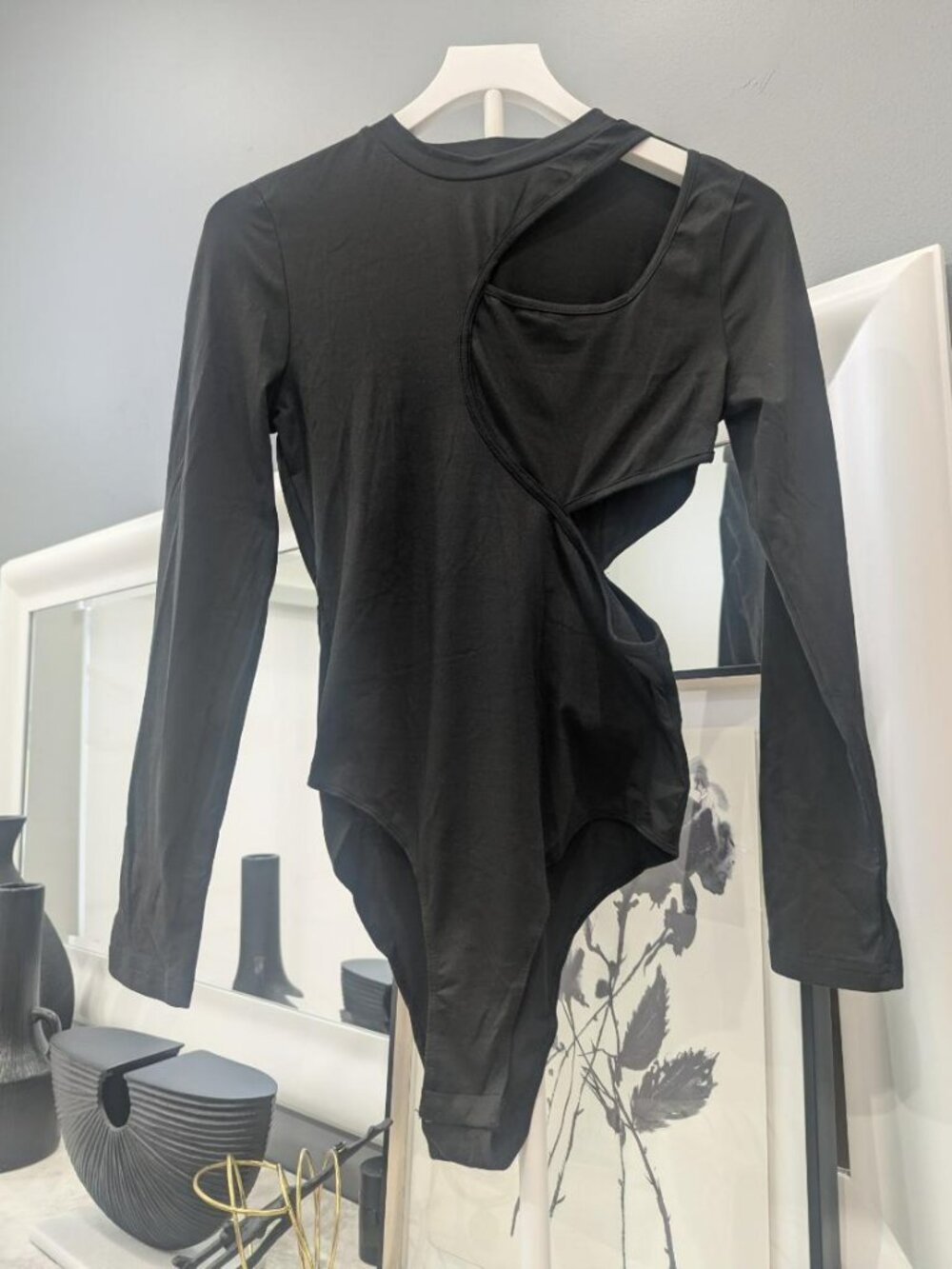 SHEIN Black Cut-Out Long Sleeve Bodysuit – Size Medium